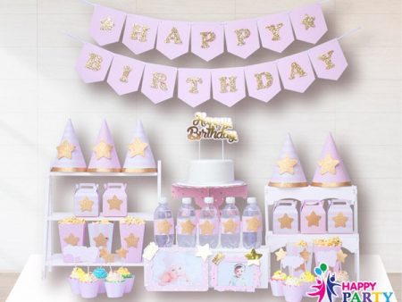 Phụ kiện trang trí sinh nhật PINK GOLD PARTY KIT