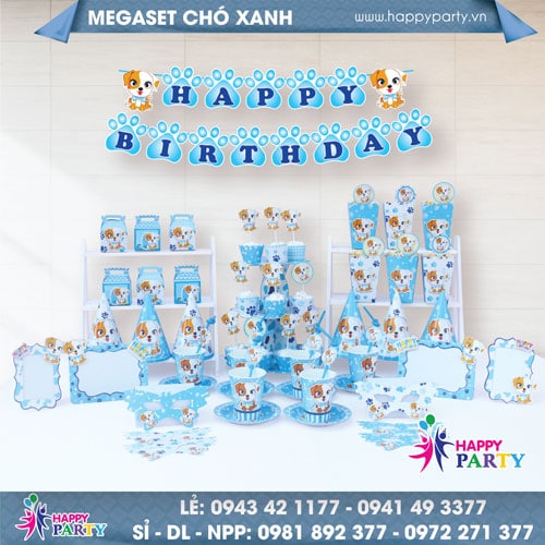 Phụ kiện trang trí sinh nhật chủ đề CHÓ XANH - Happy Party