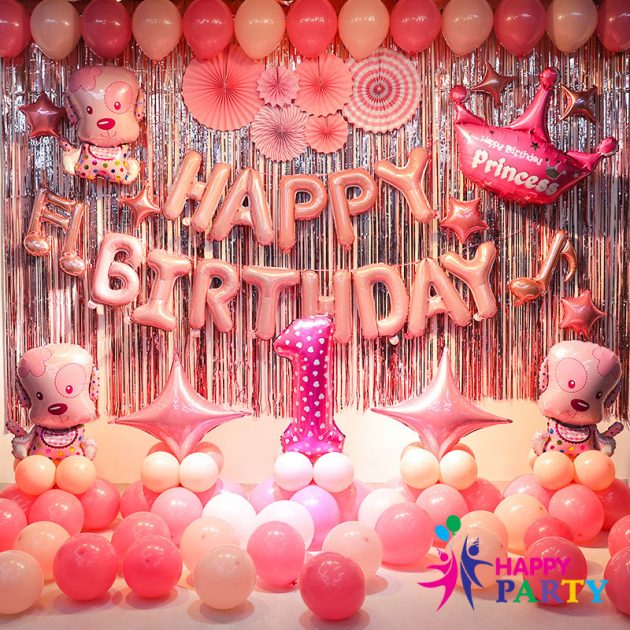 Mẫu trang trí bóng sinh nhật cho bé chó hồng