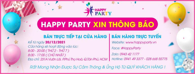 Happy Party Thông Báo Thời Gian Làm Việc Cửa Hàng